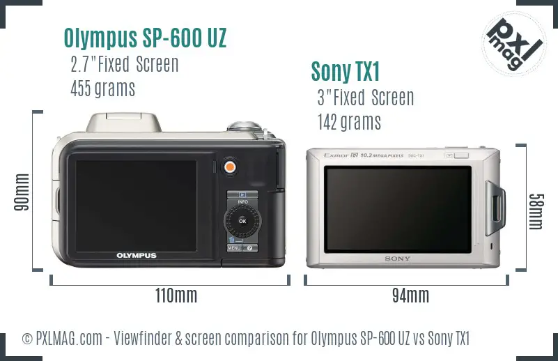 Olympus SP-600 UZ vs Sony TX1 Screen and Viewfinder comparison Olympus SP-600 UZ vs Sony TX1 Screen and Viewfinder comparison