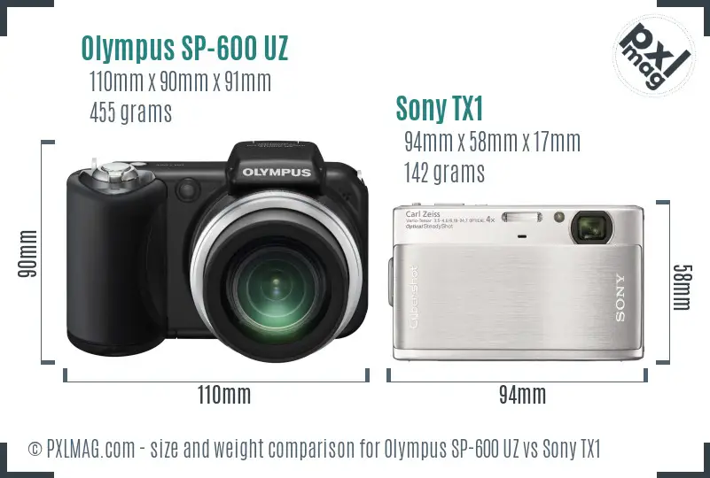 Olympus SP-600 UZ vs Sony TX1 size comparison Olympus SP-600 UZ vs Sony TX1 size comparison