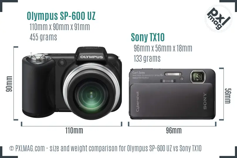 Olympus SP-600 UZ vs Sony TX10 size comparison