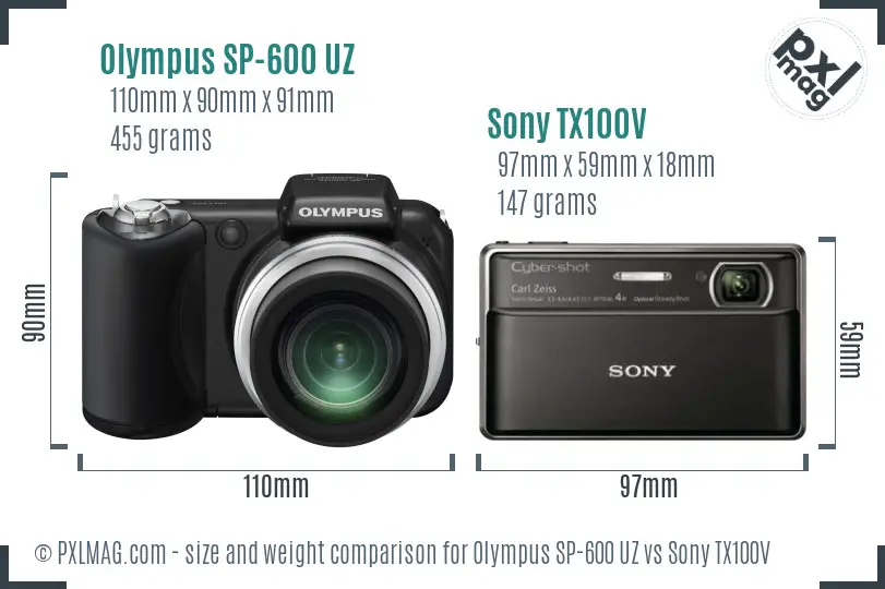 Olympus SP-600 UZ vs Sony TX100V size comparison