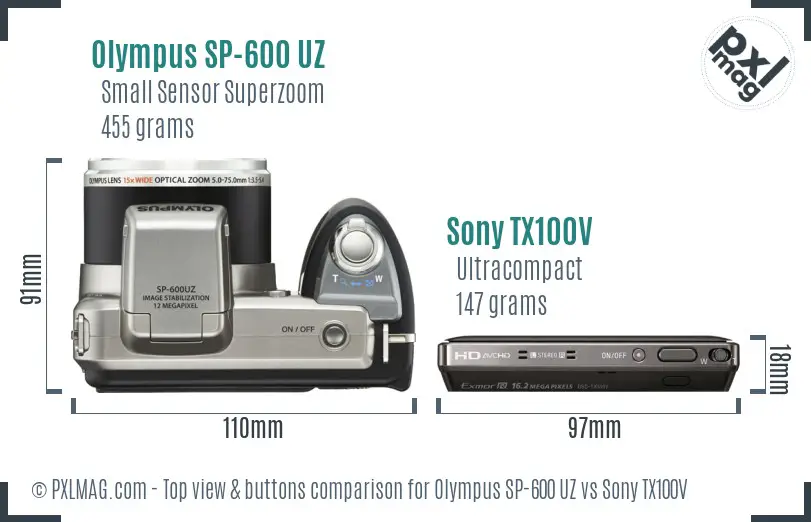 Olympus SP-600 UZ vs Sony TX100V top view buttons comparison