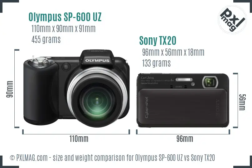 Olympus SP-600 UZ vs Sony TX20 size comparison
