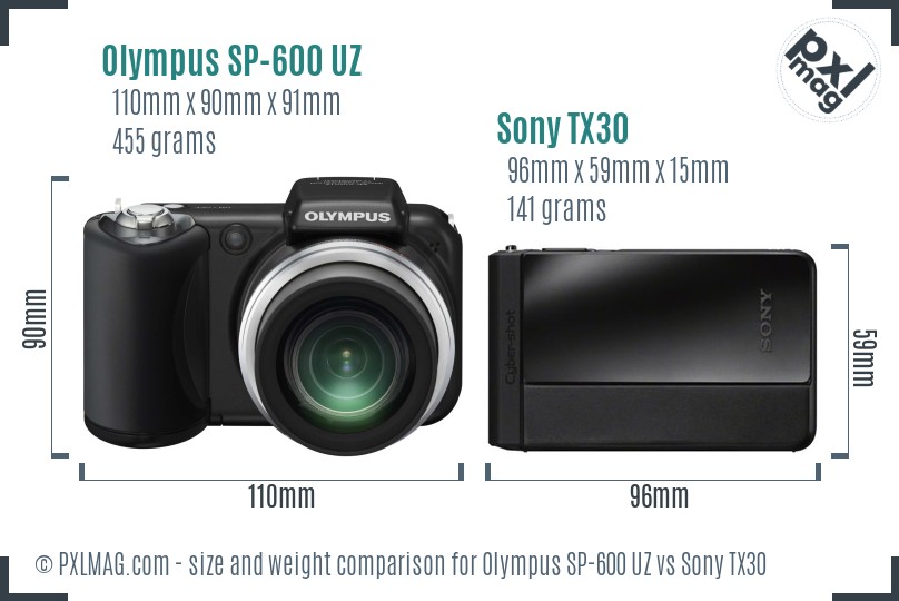 Olympus SP-600 UZ vs Sony TX30 size comparison