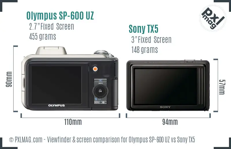 Olympus SP-600 UZ vs Sony TX5 Screen and Viewfinder comparison