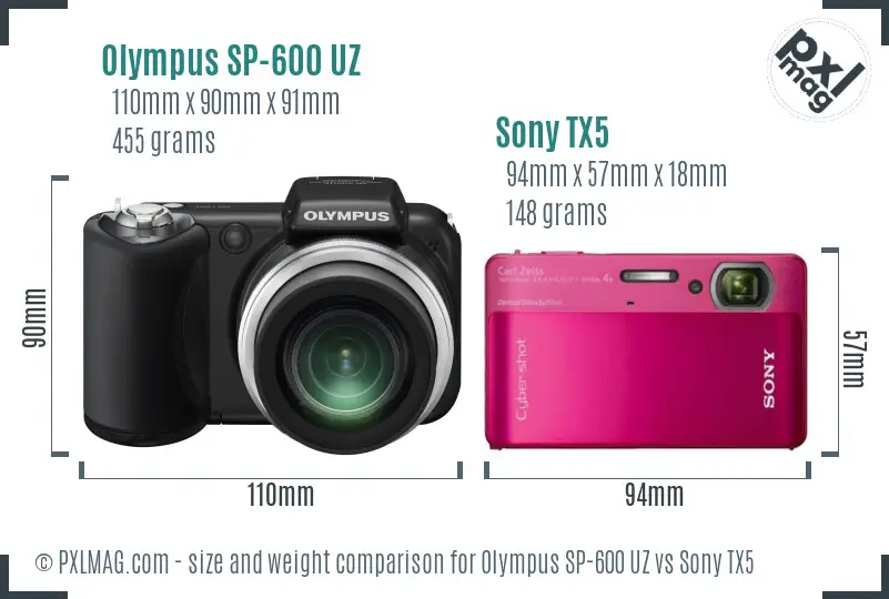 Olympus SP-600 UZ vs Sony TX5 size comparison