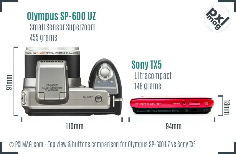 Olympus SP-600 UZ vs Sony TX5 top view buttons comparison