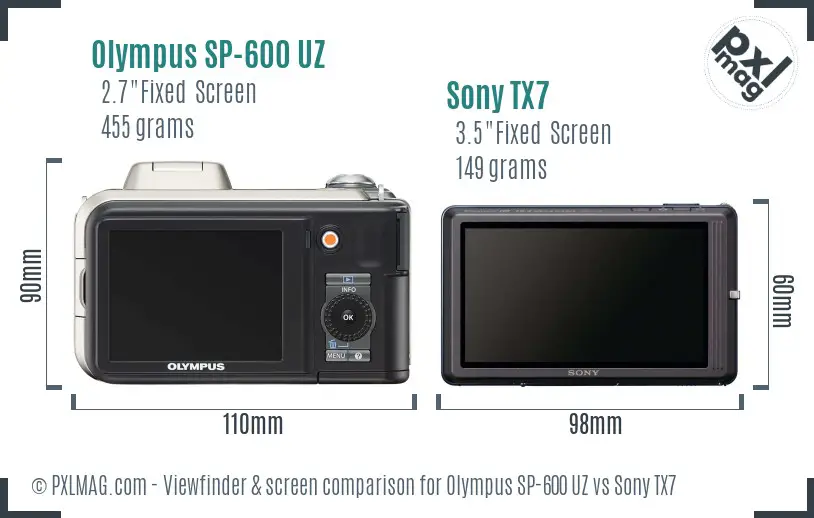 Olympus SP-600 UZ vs Sony TX7 Screen and Viewfinder comparison