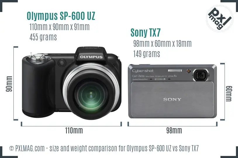 Olympus SP-600 UZ vs Sony TX7 size comparison