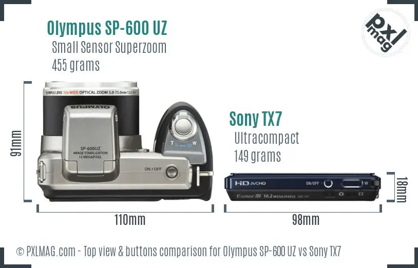 Olympus SP-600 UZ vs Sony TX7 top view buttons comparison