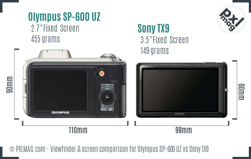 Olympus SP-600 UZ vs Sony TX9 Screen and Viewfinder comparison