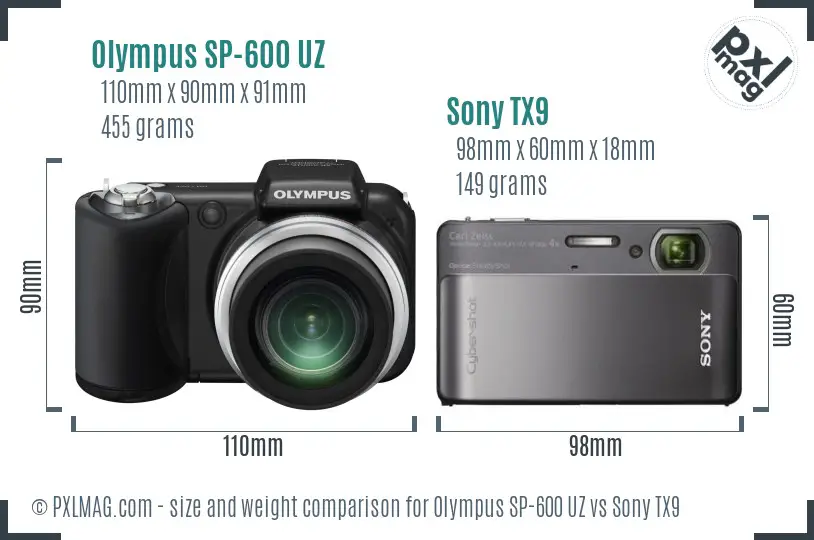 Olympus SP-600 UZ vs Sony TX9 size comparison
