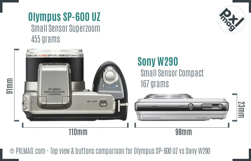 Olympus SP-600 UZ vs Sony W290 top view buttons comparison