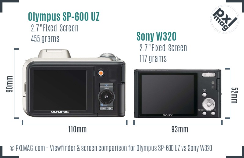 Olympus SP-600 UZ vs Sony W320 Screen and Viewfinder comparison