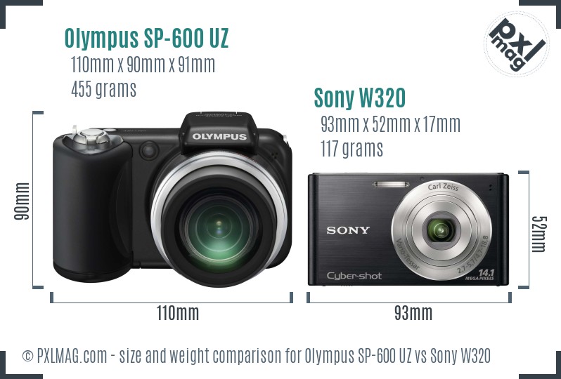 Olympus SP-600 UZ vs Sony W320 size comparison Olympus SP-600 UZ vs Sony W320 size comparison