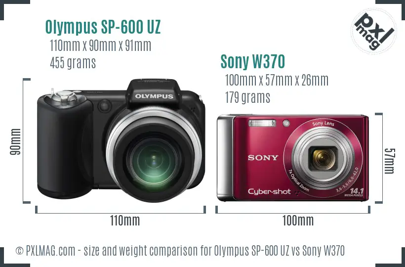 Olympus SP-600 UZ vs Sony W370 size comparison