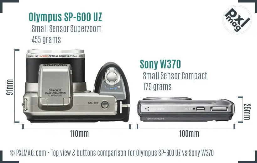 Olympus SP-600 UZ vs Sony W370 top view buttons comparison