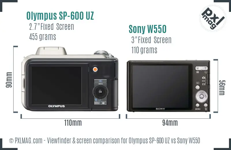 Olympus SP-600 UZ vs Sony W550 Screen and Viewfinder comparison Olympus SP-600 UZ vs Sony W550 Screen and Viewfinder comparison