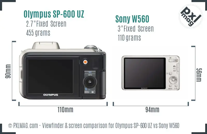 Olympus SP-600 UZ vs Sony W560 Screen and Viewfinder comparison Olympus SP-600 UZ vs Sony W560 Screen and Viewfinder comparison