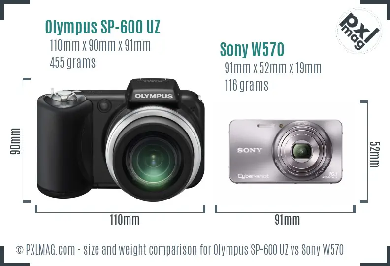 Olympus SP-600 UZ vs Sony W570 size comparison