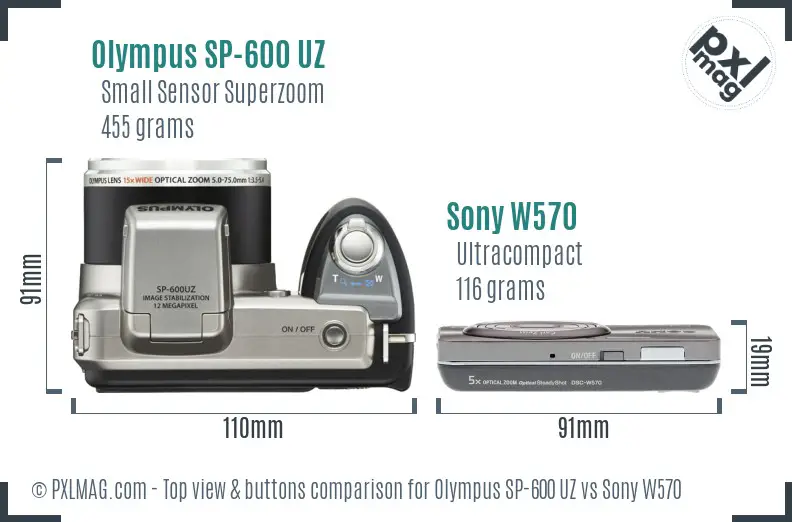 Olympus SP-600 UZ vs Sony W570 top view buttons comparison