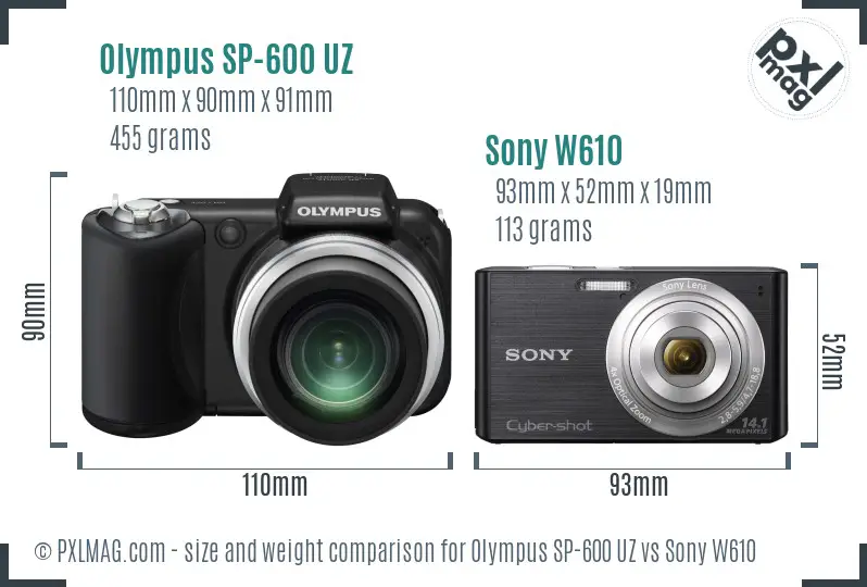 Olympus SP-600 UZ vs Sony W610 size comparison