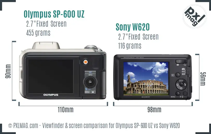 Olympus SP-600 UZ vs Sony W620 Screen and Viewfinder comparison