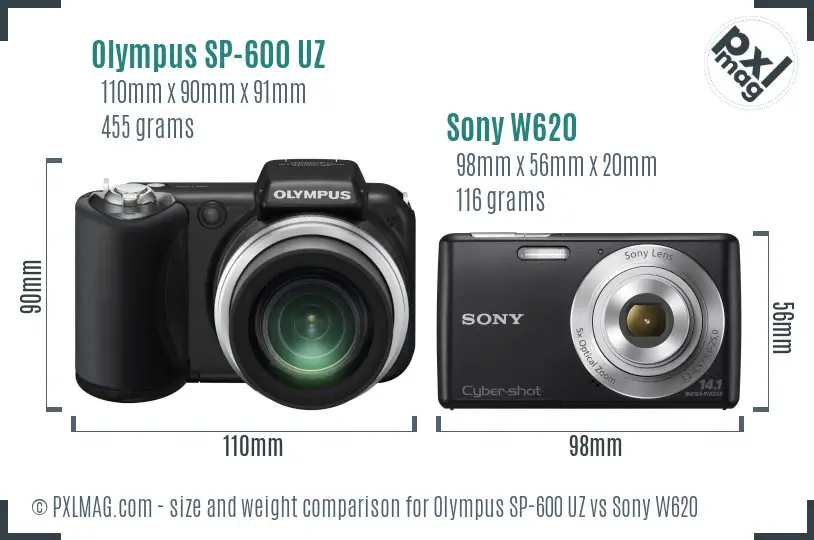 Olympus SP-600 UZ vs Sony W620 size comparison