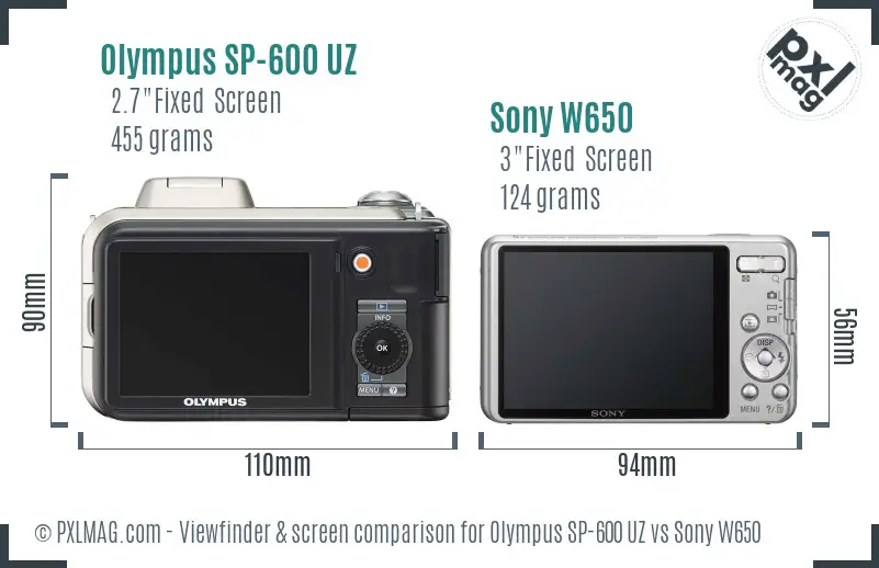 Olympus SP-600 UZ vs Sony W650 Screen and Viewfinder comparison Olympus SP-600 UZ vs Sony W650 Screen and Viewfinder comparison