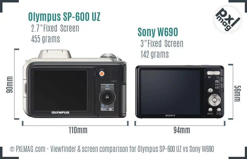 Olympus SP-600 UZ vs Sony W690 Screen and Viewfinder comparison
