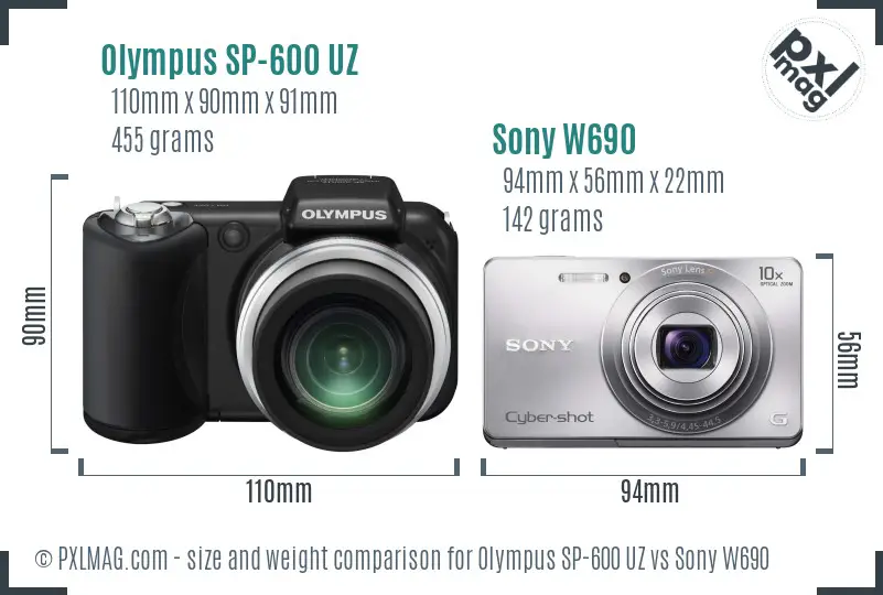 Olympus SP-600 UZ vs Sony W690 size comparison