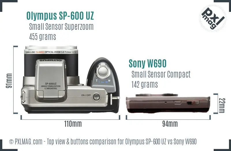 Olympus SP-600 UZ vs Sony W690 top view buttons comparison