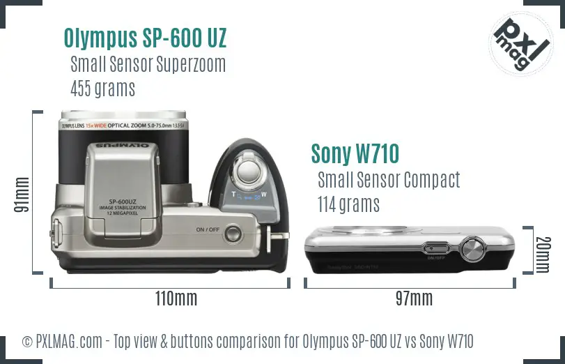 Olympus SP-600 UZ vs Sony W710 top view buttons comparison