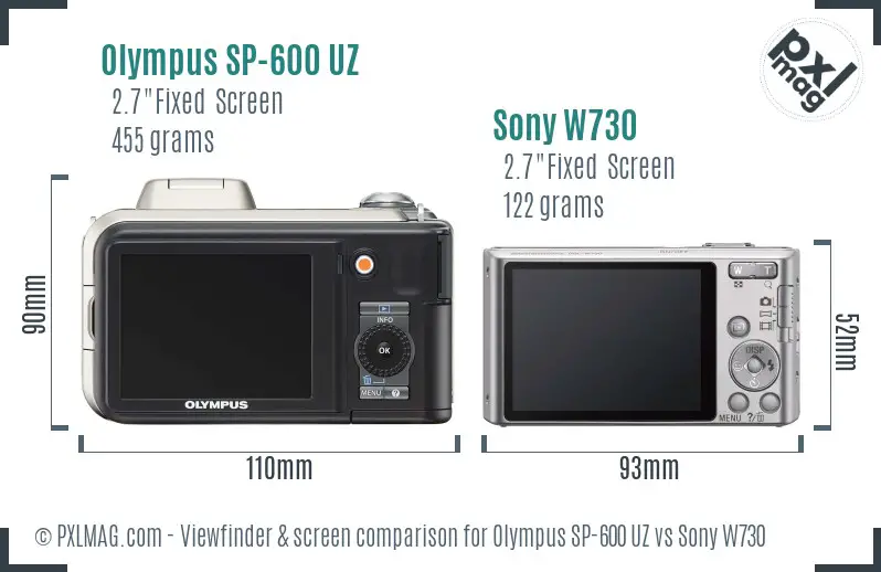 Olympus SP-600 UZ vs Sony W730 Screen and Viewfinder comparison