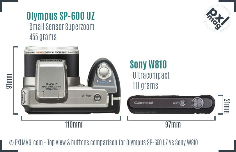 Olympus SP-600 UZ vs Sony W810 top view buttons comparison