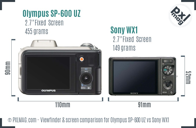Olympus SP-600 UZ vs Sony WX1 Screen and Viewfinder comparison