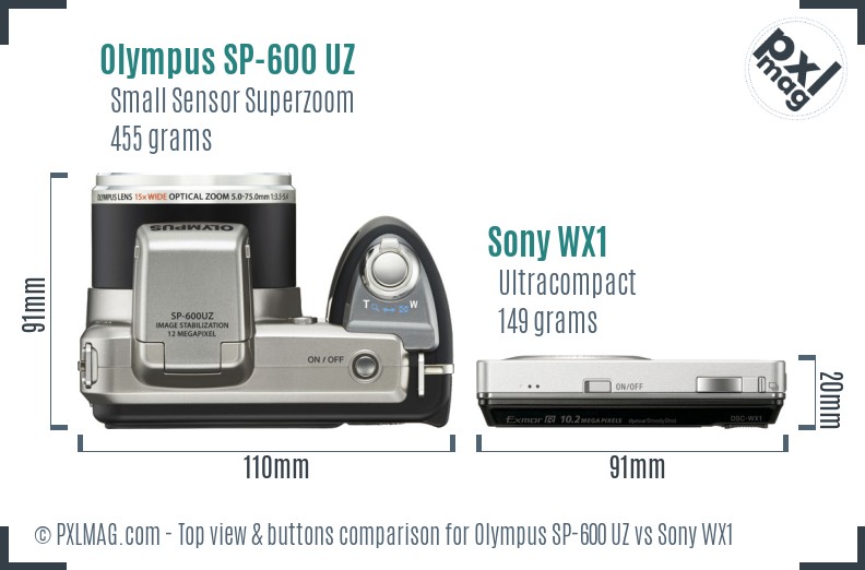 Olympus SP-600 UZ vs Sony WX1 top view buttons comparison