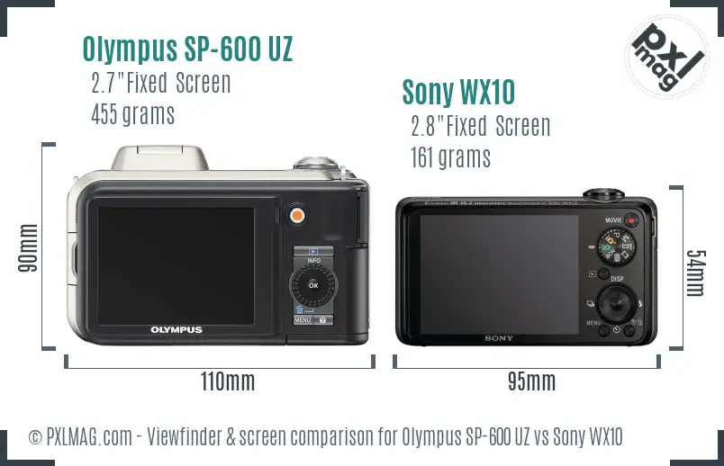 Olympus SP-600 UZ vs Sony WX10 Screen and Viewfinder comparison