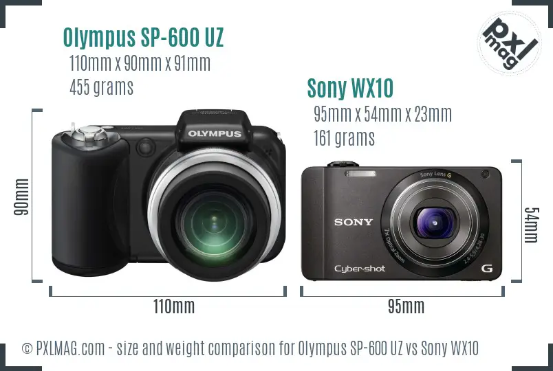 Olympus SP-600 UZ vs Sony WX10 size comparison
