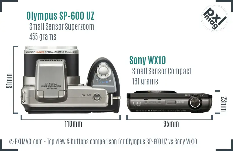 Olympus SP-600 UZ vs Sony WX10 top view buttons comparison