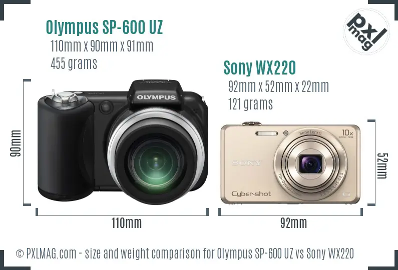 Olympus SP-600 UZ vs Sony WX220 size comparison