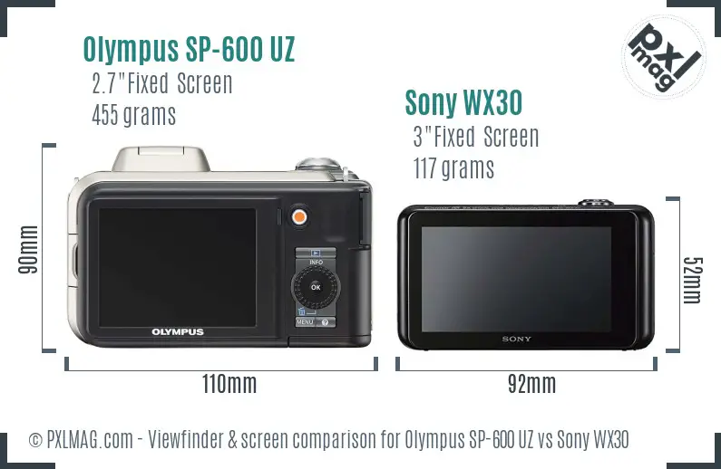 Olympus SP-600 UZ vs Sony WX30 Screen and Viewfinder comparison