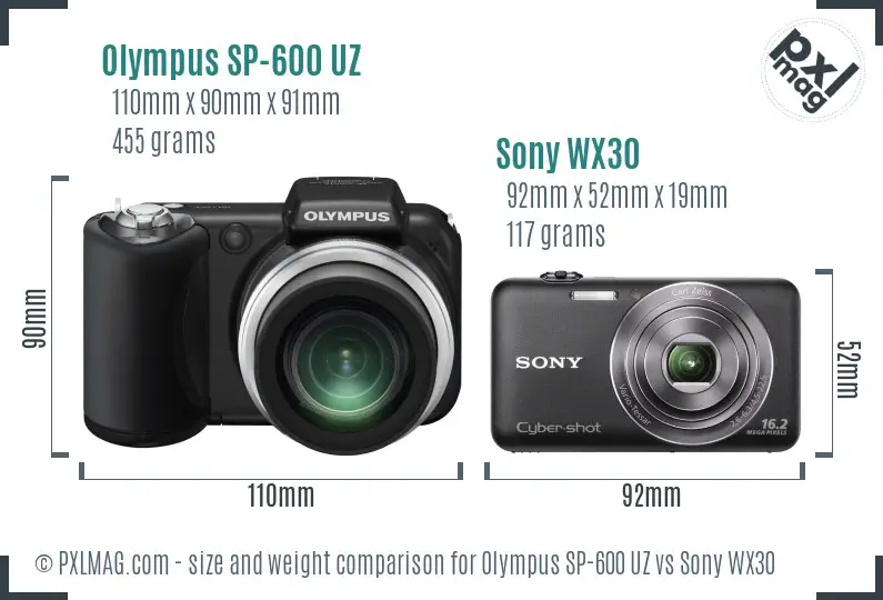 Olympus SP-600 UZ vs Sony WX30 size comparison