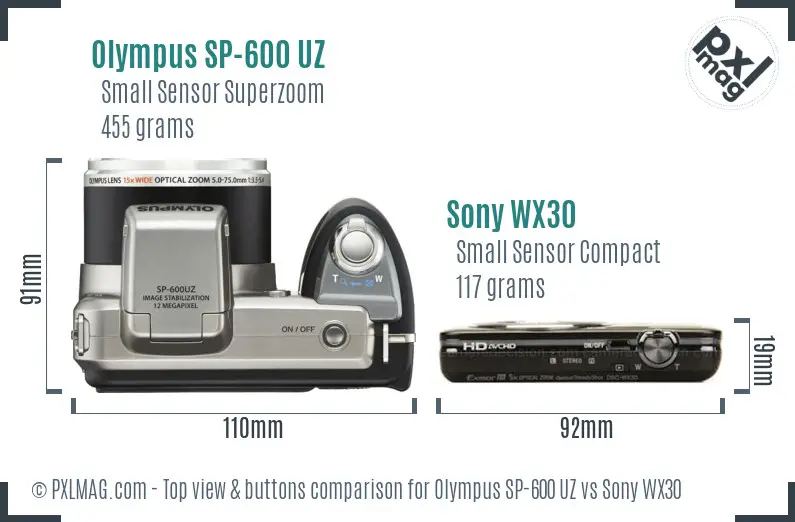 Olympus SP-600 UZ vs Sony WX30 top view buttons comparison