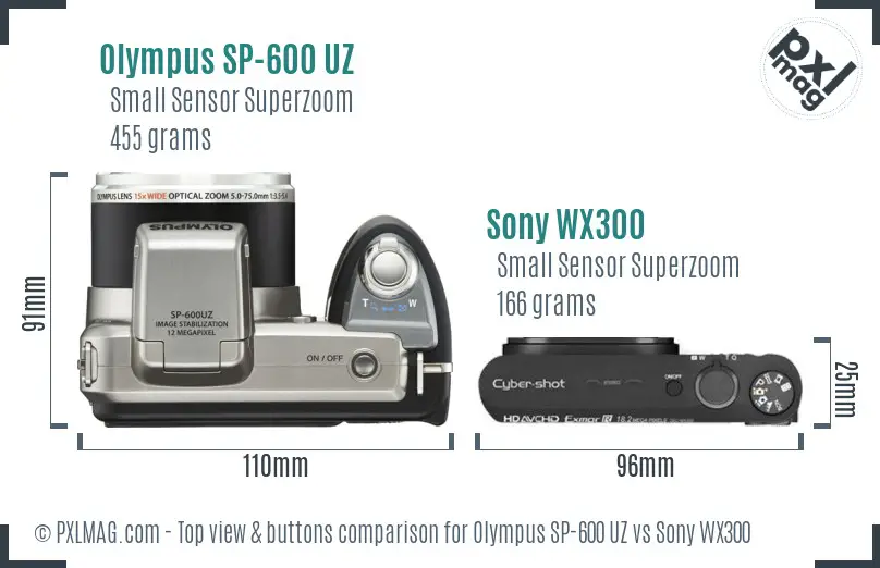 Olympus SP-600 UZ vs Sony WX300 top view buttons comparison