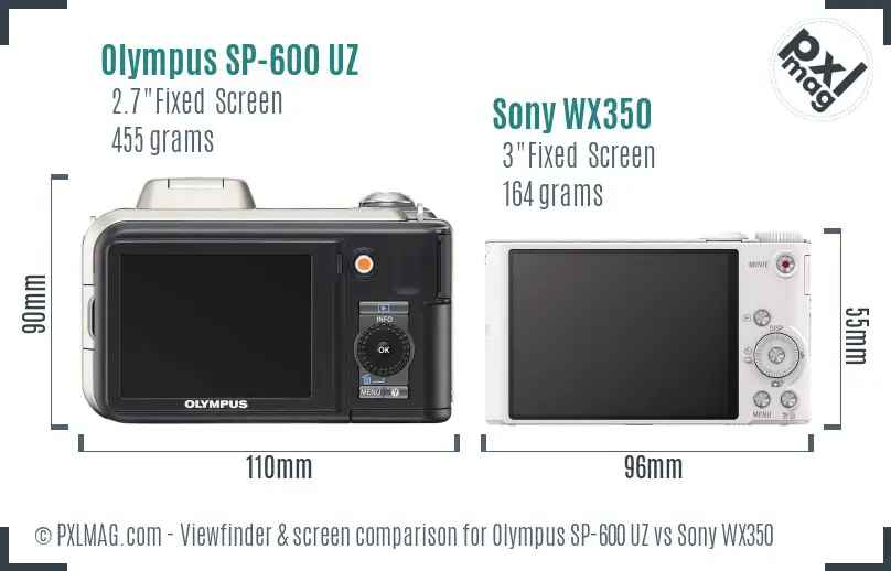 Olympus SP-600 UZ vs Sony WX350 Screen and Viewfinder comparison