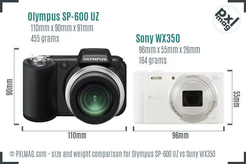 Olympus SP-600 UZ vs Sony WX350 size comparison