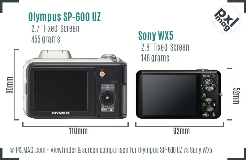 Olympus SP-600 UZ vs Sony WX5 Screen and Viewfinder comparison
