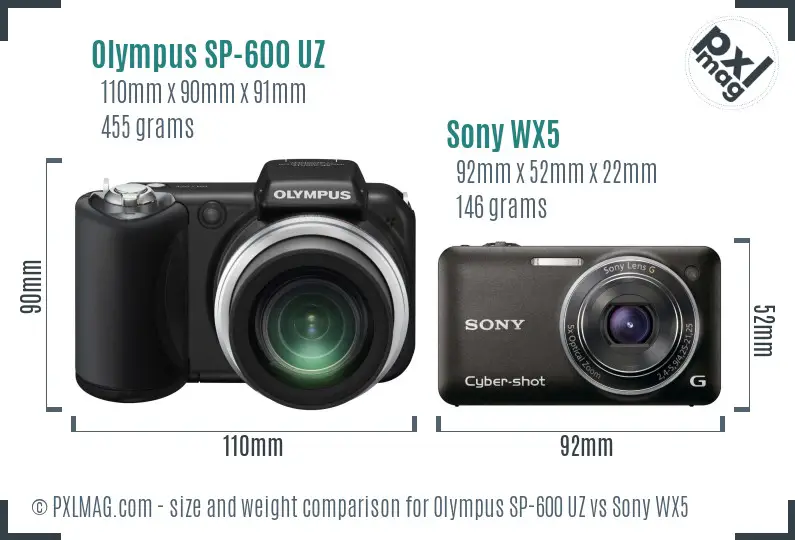 Olympus SP-600 UZ vs Sony WX5 size comparison