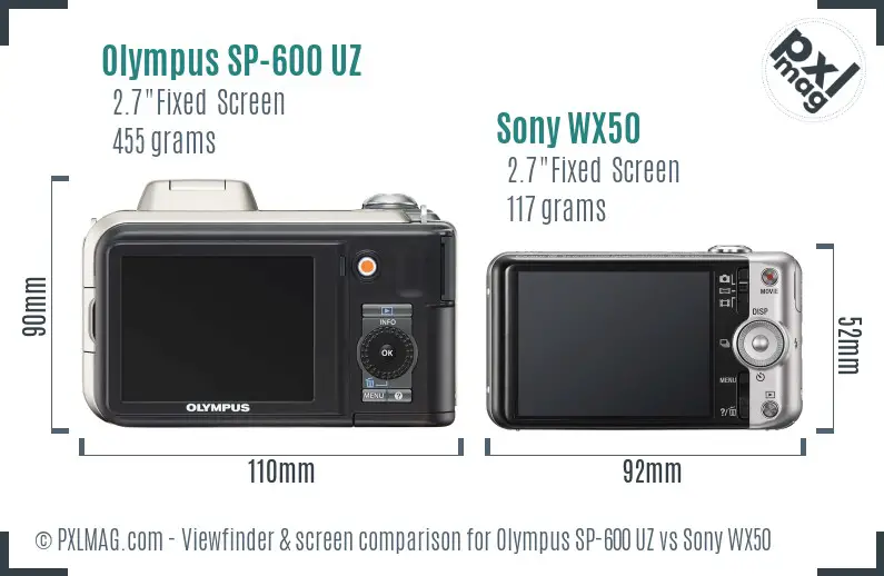 Olympus SP-600 UZ vs Sony WX50 Screen and Viewfinder comparison