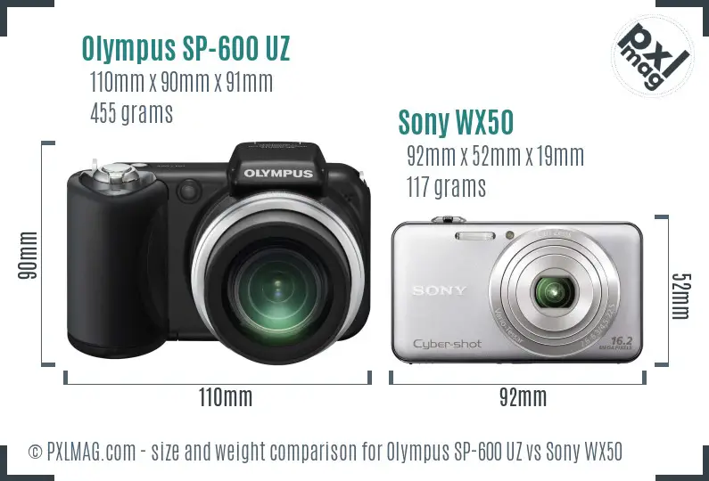 Olympus SP-600 UZ vs Sony WX50 size comparison